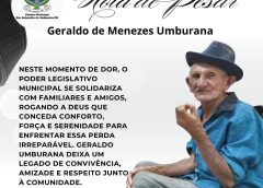 Presidente da Câmara Municipal de São Sebastião do Umbuzeiro, Sildete do Salão, em Nome dos Demais Vereadores, Emite Nota de Pesar pelo Falecimento de Geraldo Umburana