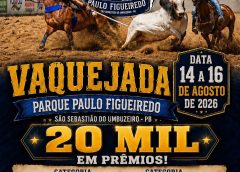 Vaquejada no Parque Paulo Figueiredo distribuirá R$ 20 mil em prêmios em São Sebastião do Umbuzeiro, entre os dias 14 e 16 de agosto de 2026
