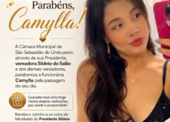 Câmara de São Sebastião do Umbuzeiro através de sua Presidente, vereadora Sildete do Salão, e dos demais vereadores parabeniza a funcionária Camylla pelo seu dia